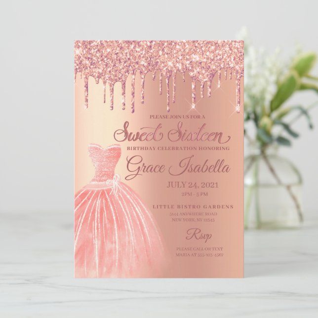 Invitation Parties scintillant rose  Sweet sixteen Anniversai (Debout devant)
