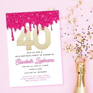 Invitation Parties scintillant rose tendance 40e anniversaire