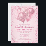 Invitation Parties scintillant rose vif Étincelle Anniversair<br><div class="desc">Glam moderne Blush Parties scintillant rose étincelante Balloon Feminine Anniversaire de enfant Invitation</div>