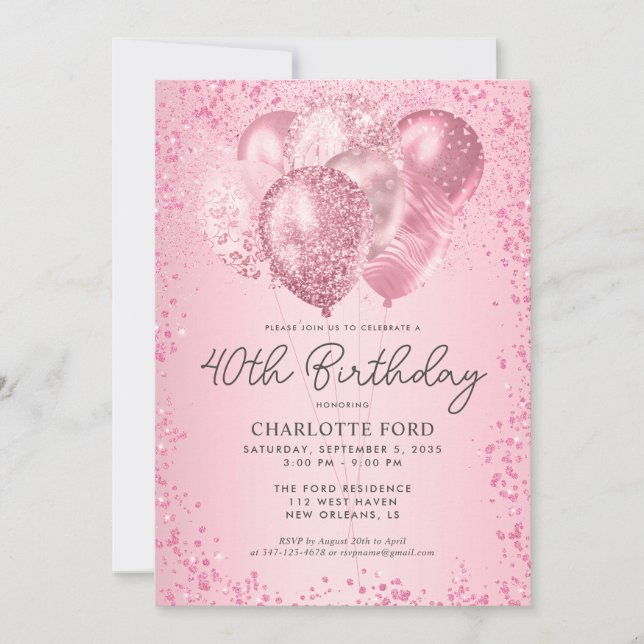 Invitation Parties scintillant rose vif moderne Sparkon Ballo (Devant)