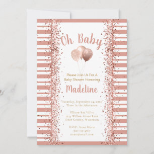 Invitation Parties scintillant rose vif rayures Oh Baby showe