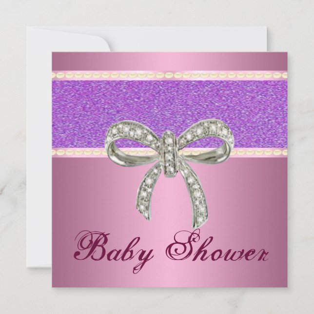 Invitation Parties scintillant rose violet Baby shower Invita (Devant)