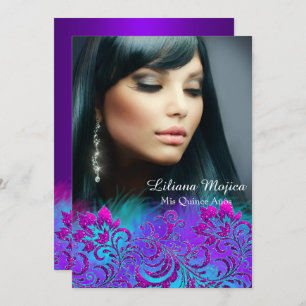 Invitation Parties scintillant rose violet bleu Floral Quince