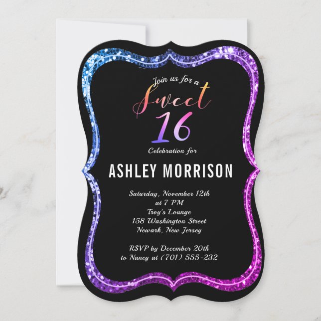 Invitation Parties scintillant rose violet noir moderne Sweet (Devant)