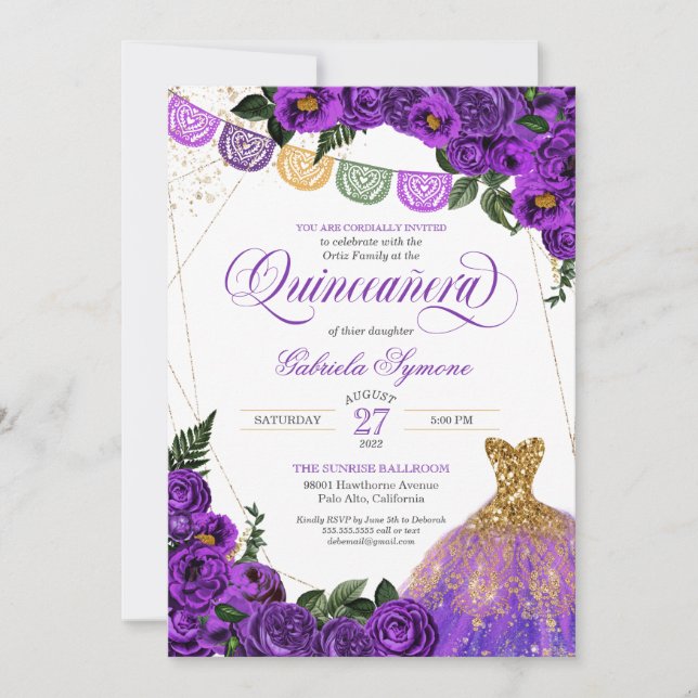 Invitation Parties scintillant Rose violet rustique Gown Fies (Devant)