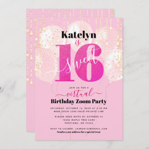 Invitation Parties scintillant rose virtuelle Douce 16 ballon