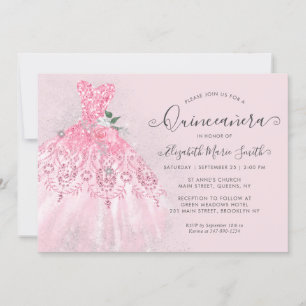 Invitation Parties scintillant Rosée Rose Floral Robe Argent