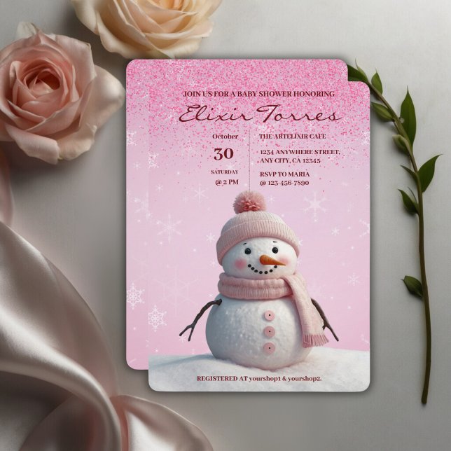 Invitation Parties scintillant roses Baby shower de snowman d (Créateur téléchargé)