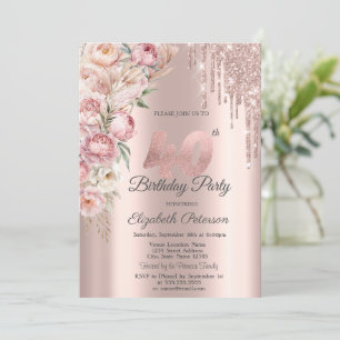 Invitation Parties scintillant Roses roses Rose Gold 40e ann