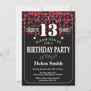 Invitation Parties scintillant rouge 13e anniversaire Invitat