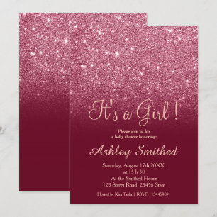 Invitation Parties scintillant rouge bordeaux chic ombre baby