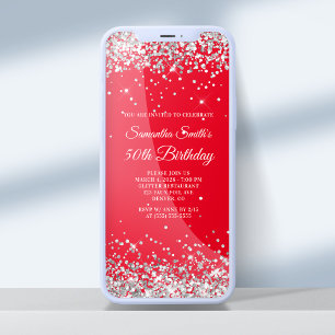 Invitation Parties scintillant rouge et argent 50e anniversai