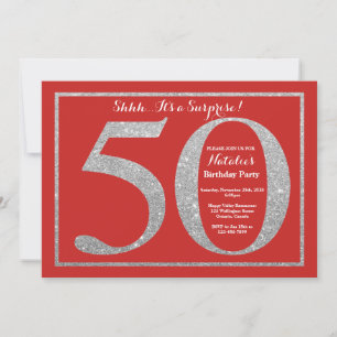 Invitation Parties scintillant rouge et argent du 50e anniver
