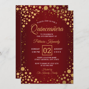 Invitation Parties scintillant Rouge Et Or Confetti Quinceane