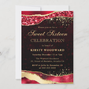 Invitation Parties scintillant rouge et or Glam Tears Sweet s