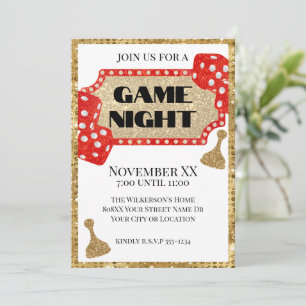 Invitation Parties scintillant rouge et or Glamour Game Night