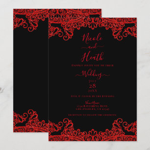 Invitation Parties scintillant rouge étincelle dentelle noire