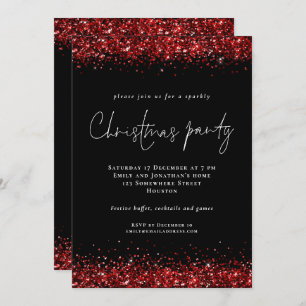 Invitation Parties scintillant rouge Festive Script Noël Fête
