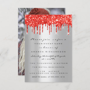 Invitation Parties scintillant rouge gouttes d'argent nuptial