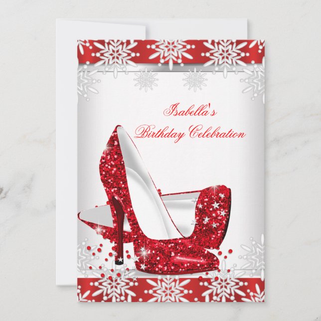 Invitation Parties scintillant Rouge Haut talons Blancs Snowf (Devant)