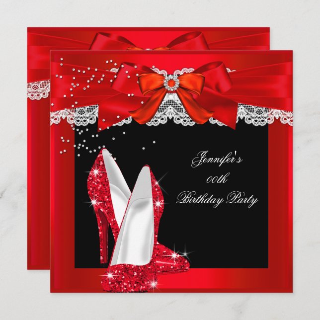 Invitation Parties scintillant rouge haute chaussure fête d'a (Devant / Derrière)