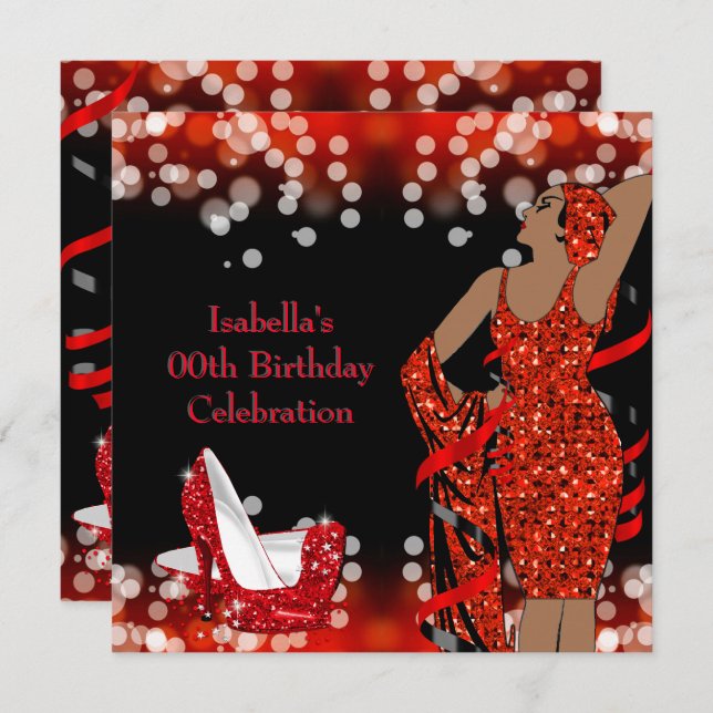 Invitation Parties scintillant rouge Lady rétro talons hauts  (Devant / Derrière)