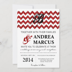 Invitation Parties scintillant rouge moderne Chevron Faire-pa