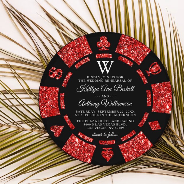 Invitation Parties scintillant rouge Monogram Poker Chip Casi (Créateur téléchargé)