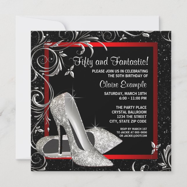 Invitation Parties scintillant rouge noir talons hauts femmes (Devant)