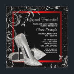 Invitation Parties scintillant rouge noir talons hauts femmes<br><div class="desc">Elégante parties scintillant noir et rouge haute talons chaussures femme de cinquantième anniversaire invitation de fête. Cette belle invitation de fête d'anniversaire en noir et rouge est facilement customisée pour votre événement en choisissant simplement le bouton "Customiser!" pour commencer à ajouter vos détails d'événement, le style de police, la taille...</div>