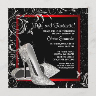 Invitation Parties scintillant rouge noir talons hauts femmes