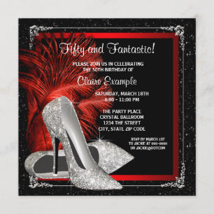 Invitation Parties scintillant rouge noir talons hauts femmes