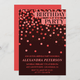 Invitation Parties scintillant rouge noire Confetti 39e anniv