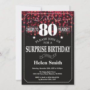 Invitation Parties scintillant rouge Surprise 80e anniversair