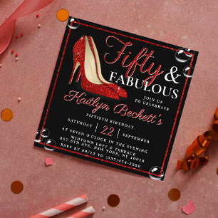 Invitation Parties scintillant rouge talons hauts   Cinquante