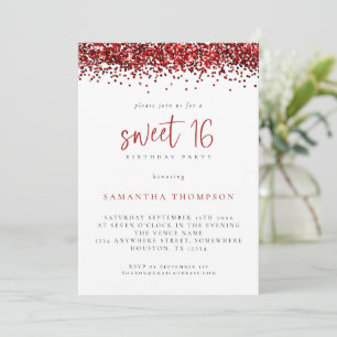 Invitation Parties scintillant rouge tendance Sweet 16 Annive