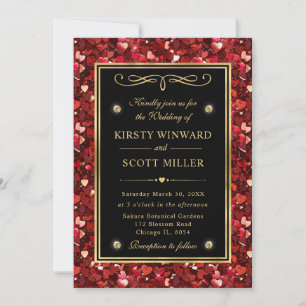 Invitation Parties scintillant rouge Valentine Coeurs Mariage