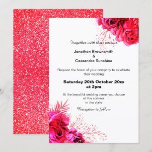 INVITATION PARTIES SCINTILLANT ROUGE VIBRANT MARIAGE BOUQUET 