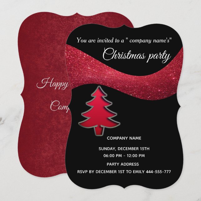 Invitation Parties scintillant rouges simple entreprise fête  (Devant / Derrière)
