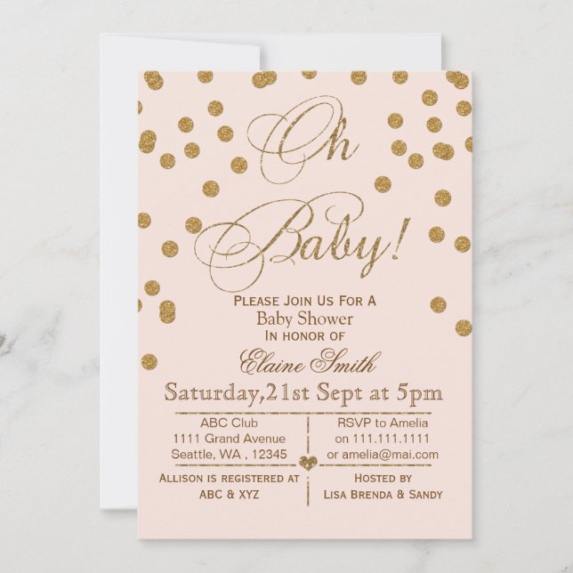 Invitation Parties scintillant rousse rose et or baby shower  (Devant)
