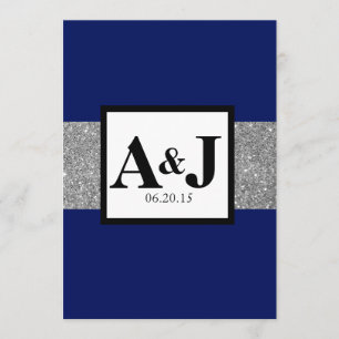 Invitation Parties scintillant Royal Blue Silver Monogramme M