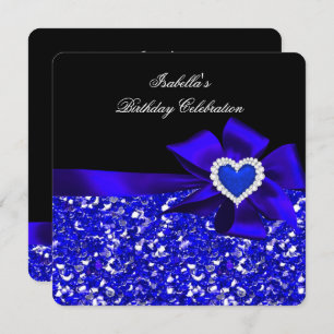 Invitation Parties scintillant Royal Royal Blue Heart Bow Bla