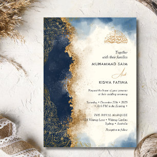 Invitation Parties scintillant royale bleue or Bismillah Nika