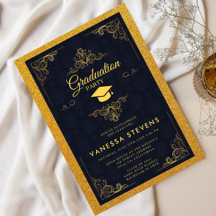 Invitation Parties scintillant Royale d'or Ornate Graduate Ca