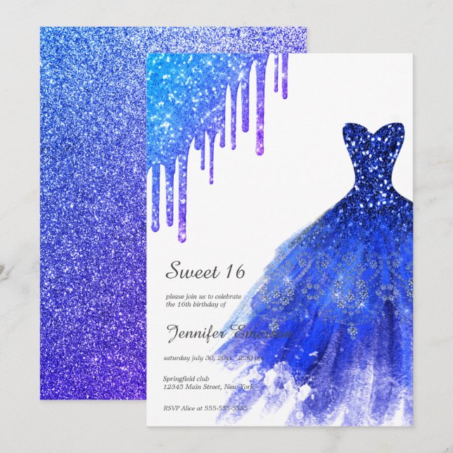 Invitation Parties scintillant Sapphire Blue Dress Drives Swe (Devant / Derrière)