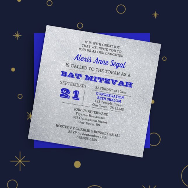 Invitation Parties scintillant Sapphire et Silver Bat mitzvah (Créateur téléchargé)