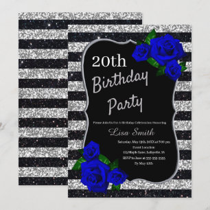 Invitation Parties scintillant Silver Black Stripes  Bleu pro