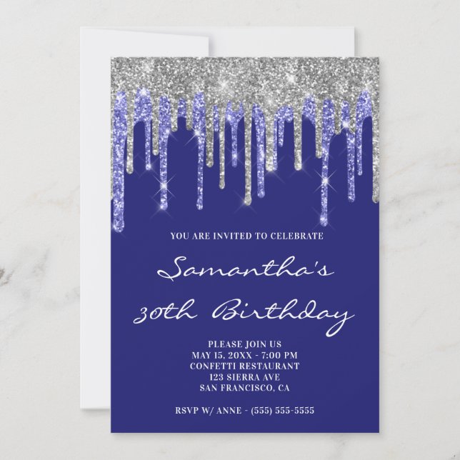 Invitation Parties scintillant Silver Navy Drives Midnight Bl (Devant)
