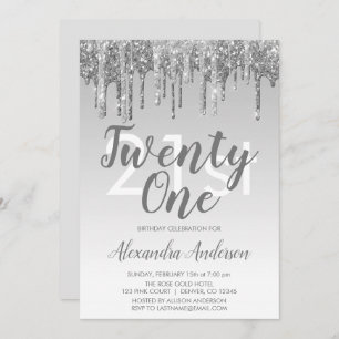 Invitation Parties scintillant Silver Sparkle 21e fête d'anni