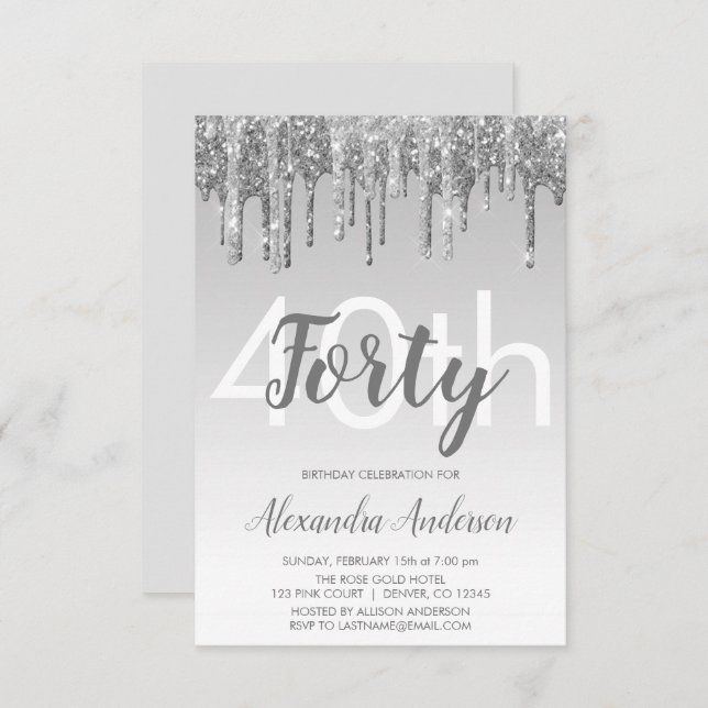 Invitation Parties scintillant Silver Sparkle 40e anniversair (Devant / Derrière)